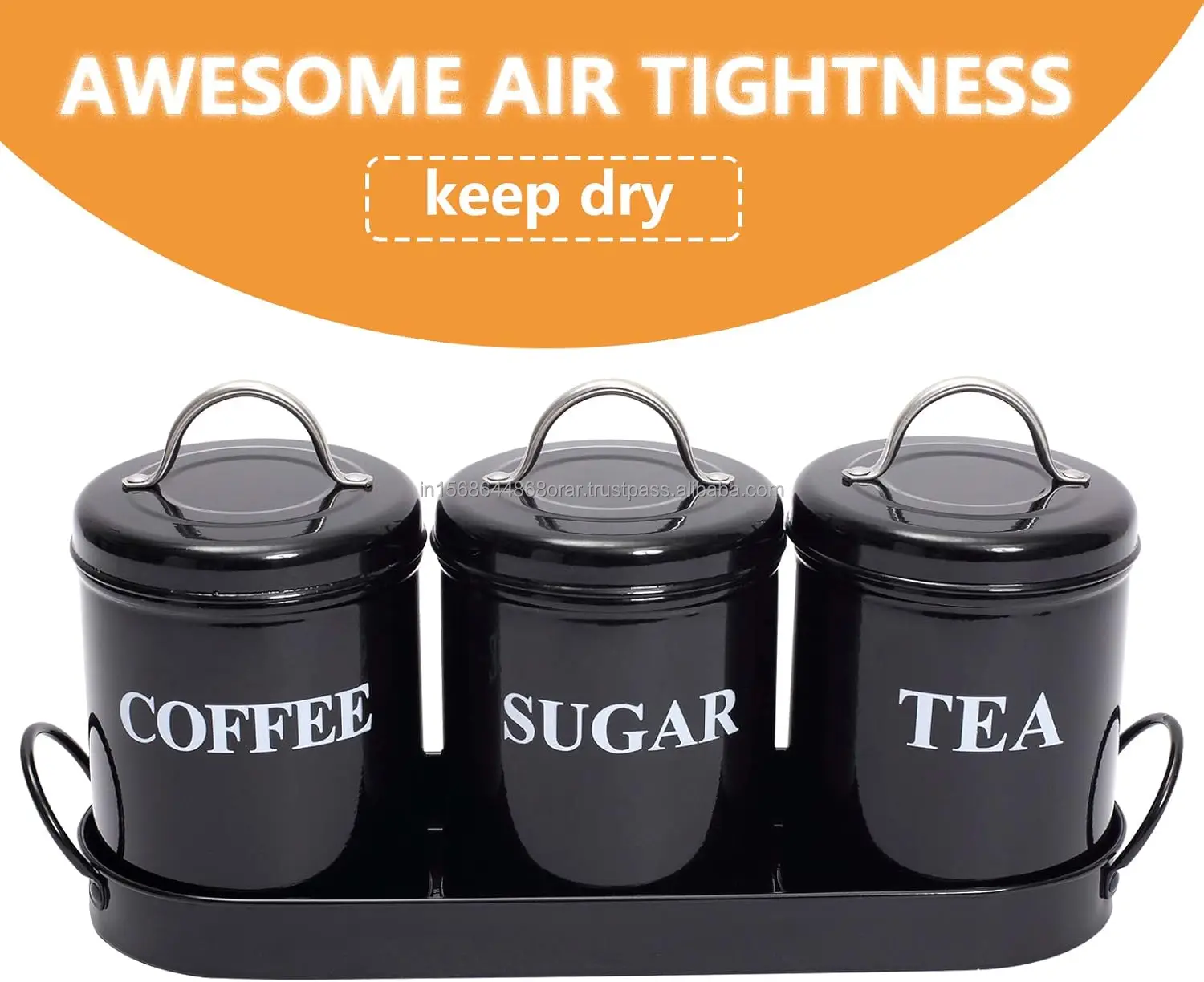 Retro Farmhouse Country Decor round Airtight Metal Tea Coffee Sugar Storage Canister Container Jar Set of 3