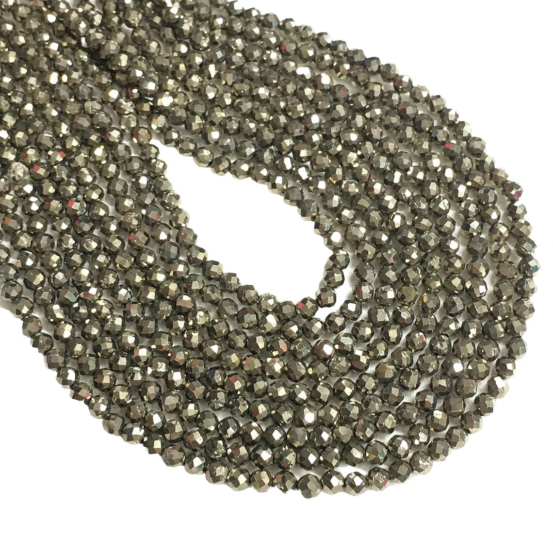 Natural Pyrite 3 mm Roundel Micro Faceted Wholesale Loose Gemstone Beads Strand