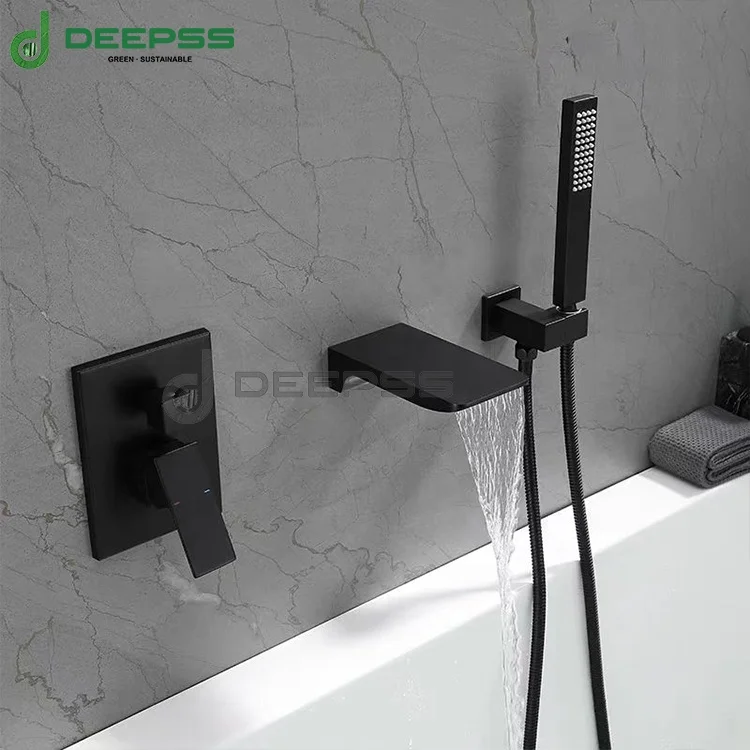 Deepss kaiping factory unique faucet hot cold water fall mounted single handle matt black concealed shower faucet set for hotel