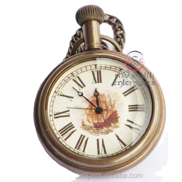 Vintage Style Pocket Watch With Chain Necklace Jewelry Pendant Locket Marine Working Clock Nautical Brass Handmade Gift Item