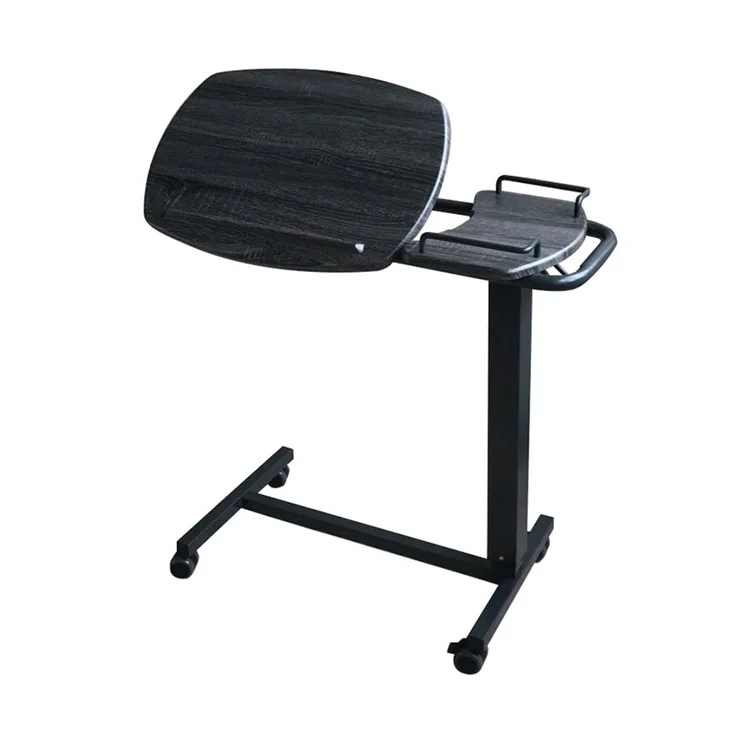 Modern Adjustable Gas-Spring Overbed Table ENT-1110H Steel Frame Wood Grain Top Hospital Home Bedroom Living Room School Use