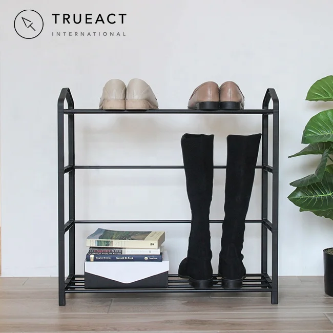 Ready to Ship metal rack shoe rack display modern storage cabinet Black Plastic 4-tier shoe rack for home storage for sale
