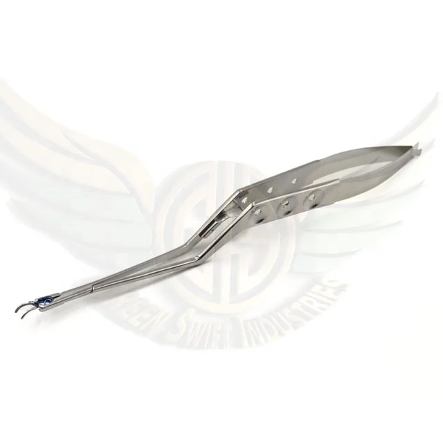 Green Swift Industries 110mm Titanium Aneurysm Clip Applicator Veterinary Instrument with Colored Button in Handle 245mm Length