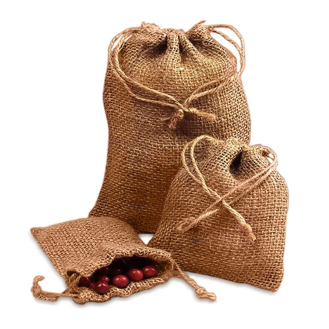 Wholesale Jute Drawstring Bag High Quality Customized Coated Reusable Linen Grocery Large Capacity Shopping Tote Jute Bag