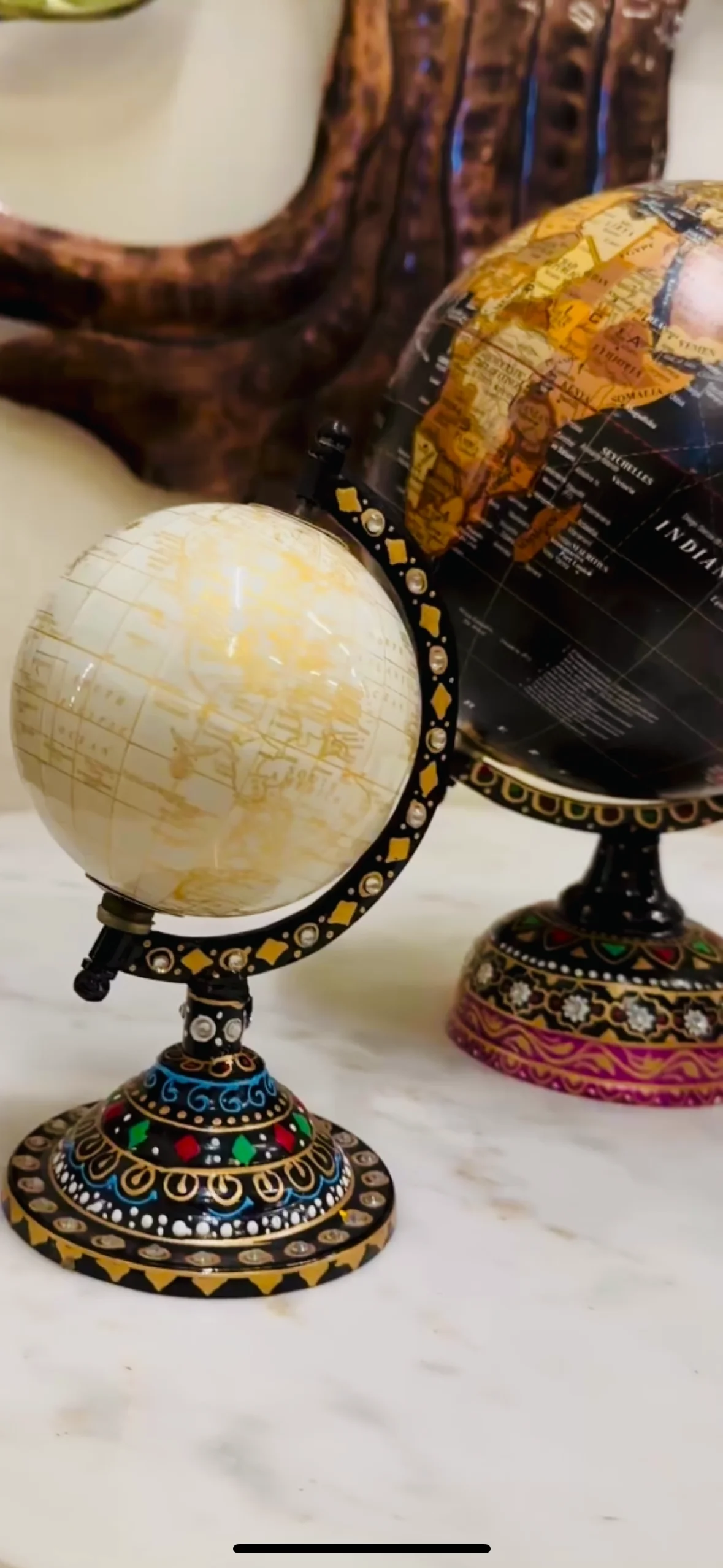 Hand-crafted Resin & Metal Base Table Decor Office Decor Modern Globes from India
