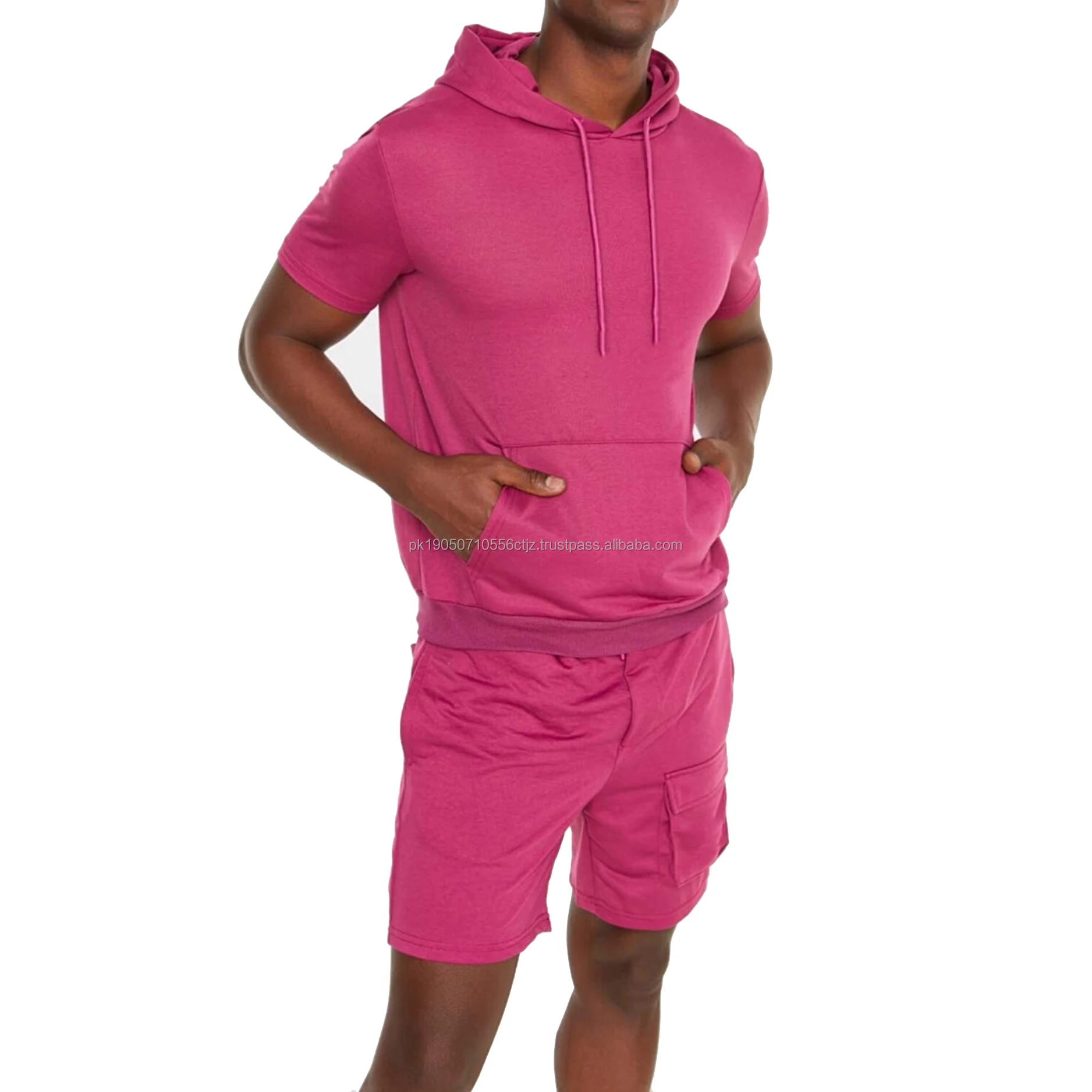 Summer New Style Two Piece Set Wholesale Men OEM Solid Color Hooded Shirt & Shirt Twinsets Custom Logo & Design