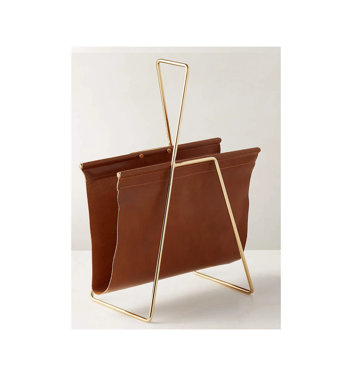 New Style Golden Metal Magazine Rack PU Leather Handmade New Metal with Leather File holder display brochure rack book stand