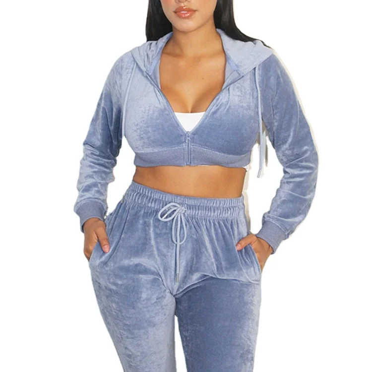 New Long Sleeve Active Jogger Suit Training Sweatsuit Women Fitted Velour Hooded velvet Tracksuit For Ladies