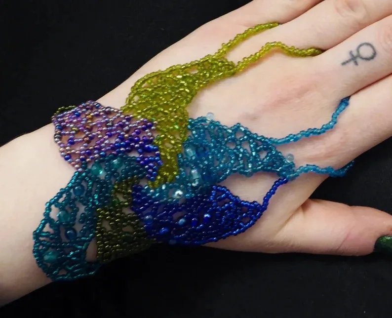 l Boho Seed Beaded Slave Bracelet with Magnetic Clasp & Ring Set  Assorted Festival Chic Jewelry