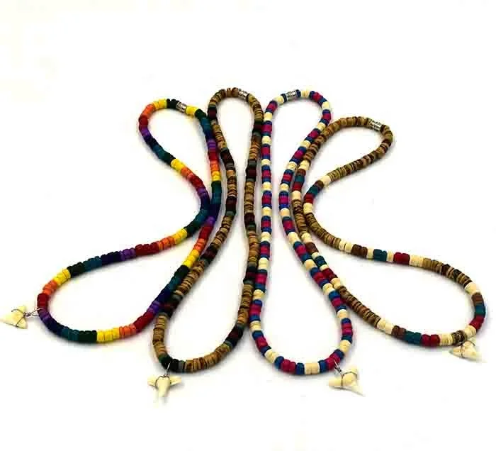 Bohemian Coconut  Shell Necklace Natural Colorful Bead Necklace With Real Shark Tooth Pendant Necklace