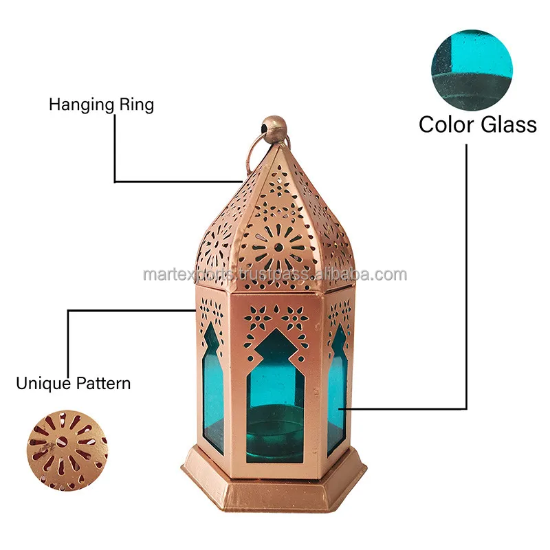 Moroccan Metal Candle Lantern with Colored Glass Antique Metal Candle Lantern Hanging Indoor and Outdoor