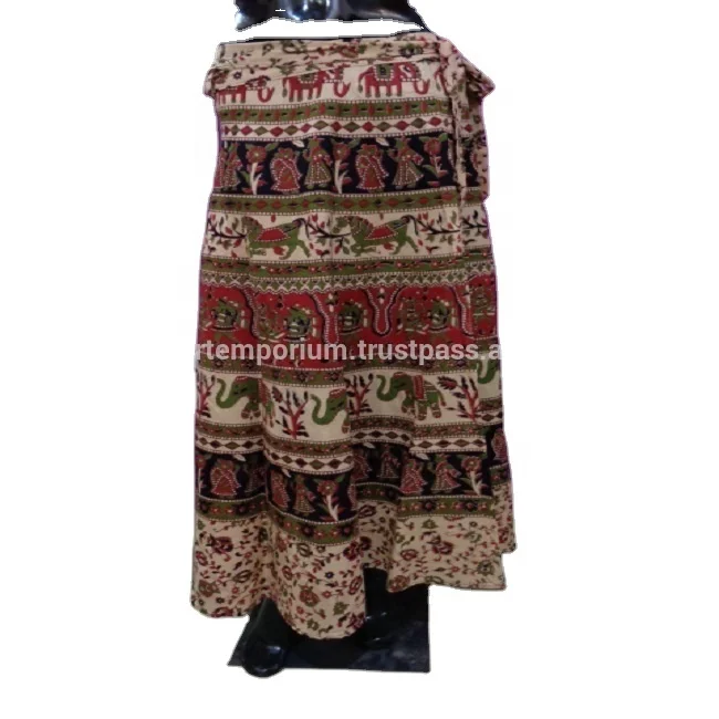 New 2024 Trending Fashion Style Cotton Elephant Print Designer Women Long Wrap Skirts Wholesale From India