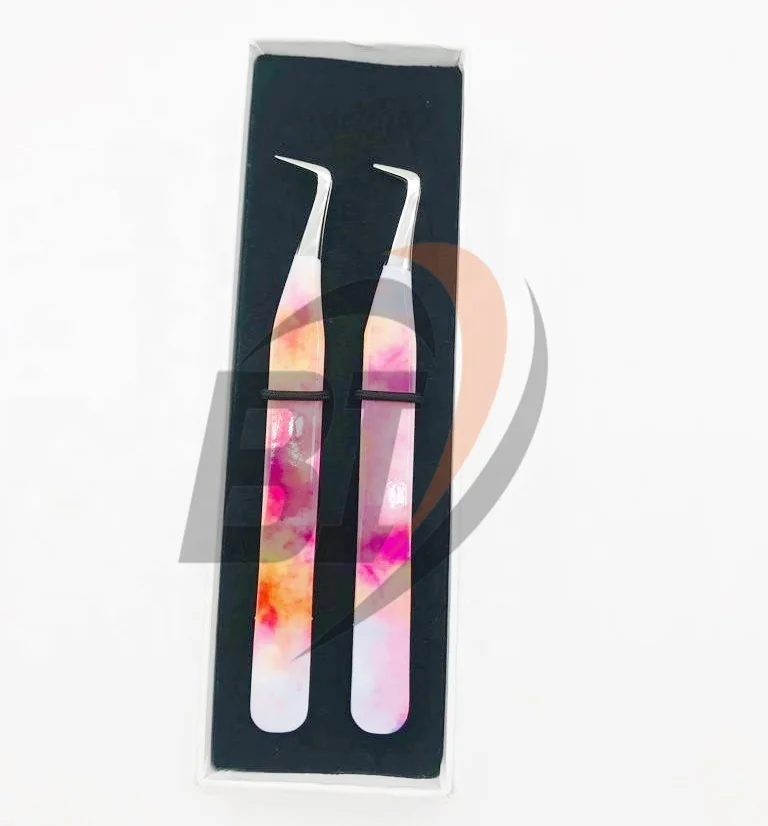 Custom Logo Slim Boot 90 Degree Sustainable Steel Eyelash Extension Tweezers Pointed Tip Type for Beauty Use
