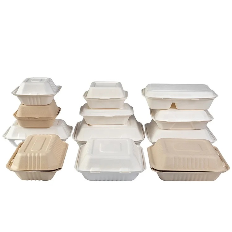 Eco 9*6 inch disposable biodegradable container bagasse take away lunch packing boxes for food