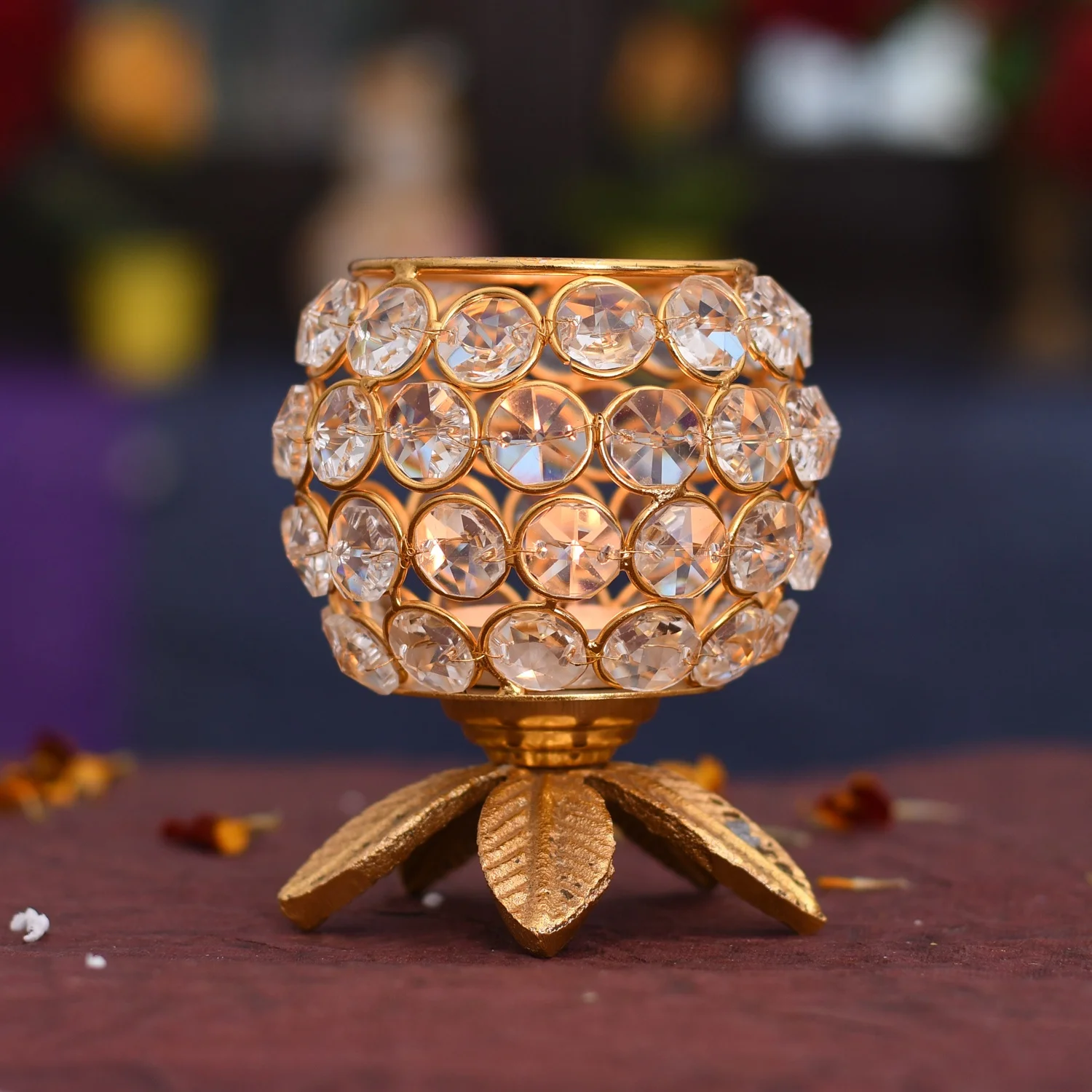 Handcrafted Crystal Beads Candle Tea Holder For Decoration Tealight Holder Wedding Decor Centerpiece Round Shape Holder