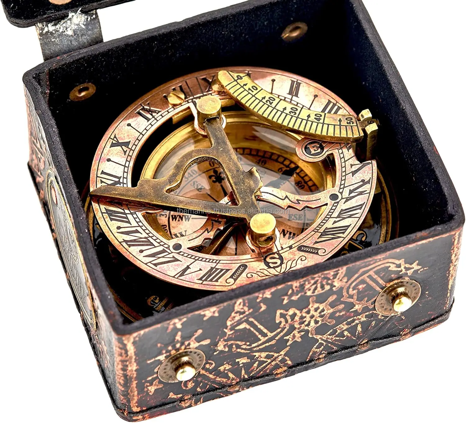 Античный морской латунный компас круглые солнечные часы декоративный кожаный чехол для переноски подарок похода в лагерь на день рождения