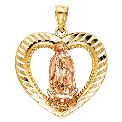 Mother Mary Heart shaped two tone plated Gold and Silver highly polished women and men brand new pendants and necklaces allevent