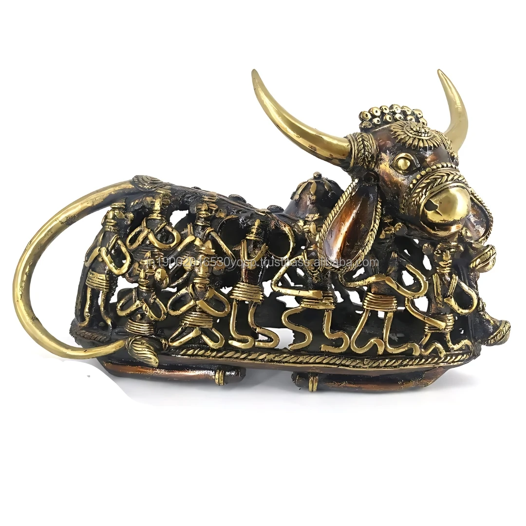 Handcrafted Dhokra Art Figurine-Divine Brass Cow/Nandi Home Office Trending Diwali Decor Metal Material Human Connection Divine