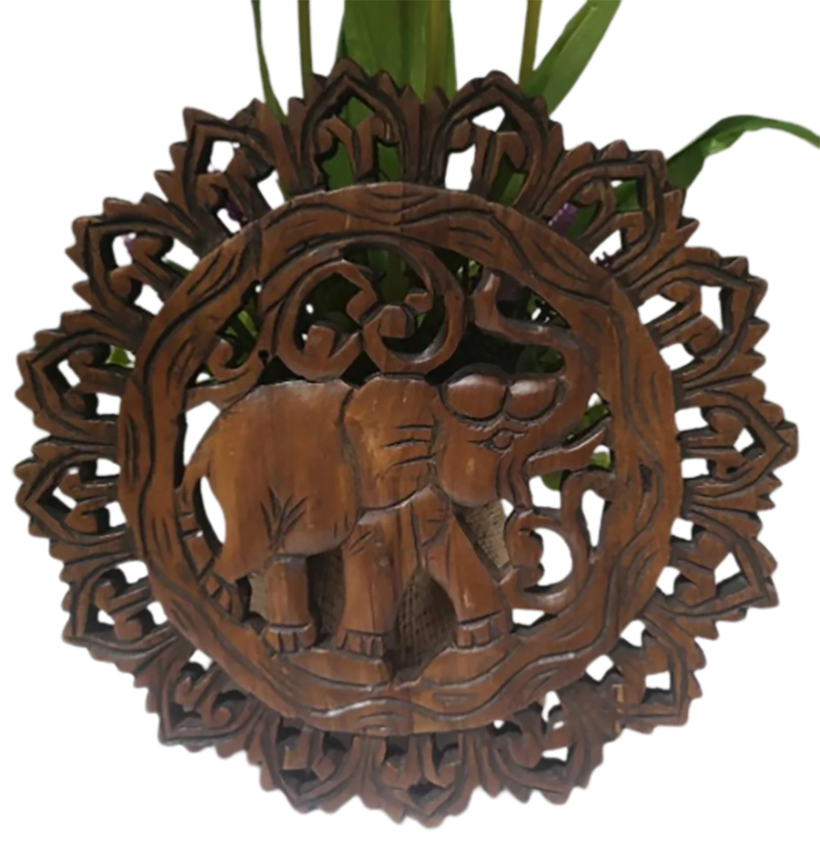 Elephant Carved Wood Home Decor Wall Art W 14 in L 24 inch in Brown