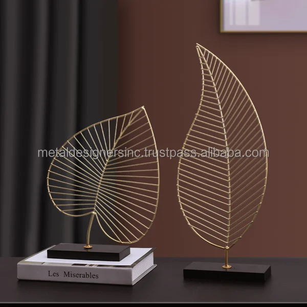 S/2 Gold Leaf w/ black marble block base Showpiece ball Sculpture Home Office Desk Living Room Table Decor Decorative Gift Item