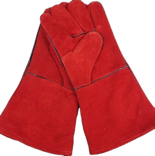 Red welding glove safety Cow Welding Protective Leather Working Gloves    Red Hand Safety Welding Gloves Supplier Price Heat