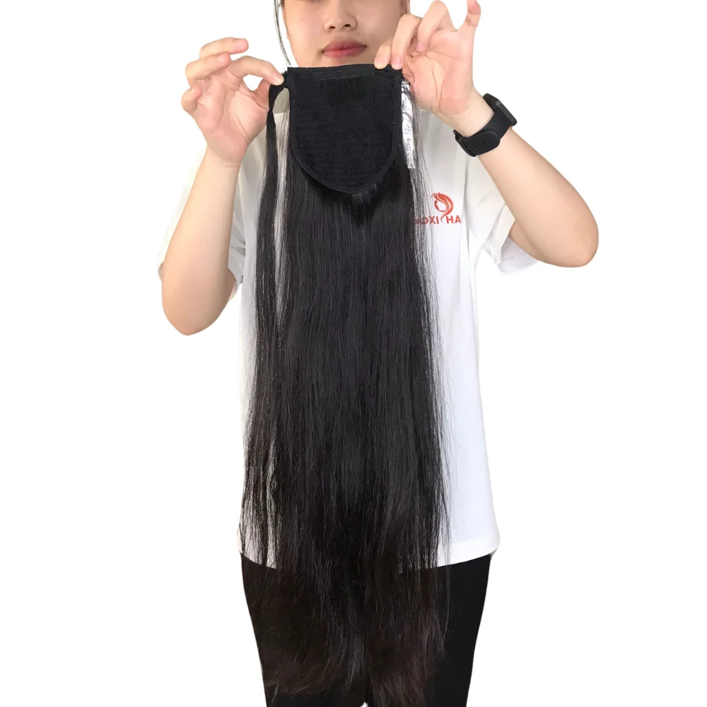 20 Inch Virgin Vietnamese Hair Ponytail Clip in Human Hair Extensions Body Wavy Natural Wavy Ponytail Wrap Hairpiece 150g/pcs