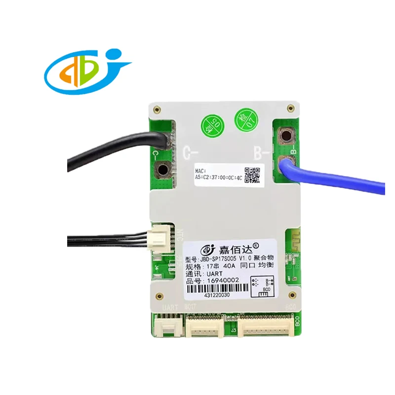 Jiabaida 80a 60a 10-17S smart lithium battery bms UART/BT communication/LCD display lifepo4 16s 48v smart bms