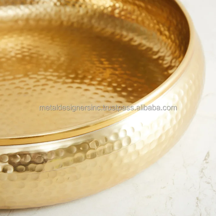 Metal Round hammered Gold serving decorative tray latest design attractive design set bowl shape trays