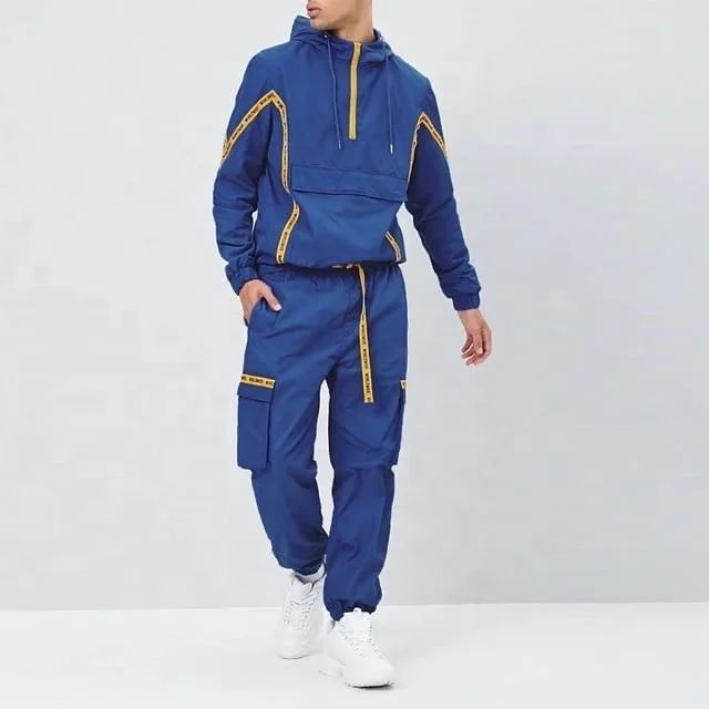 wholesale custom cheap men tracksuit high quality windbreaker  tracksuits half zip hooded sweatsuit pullover men tracksuit