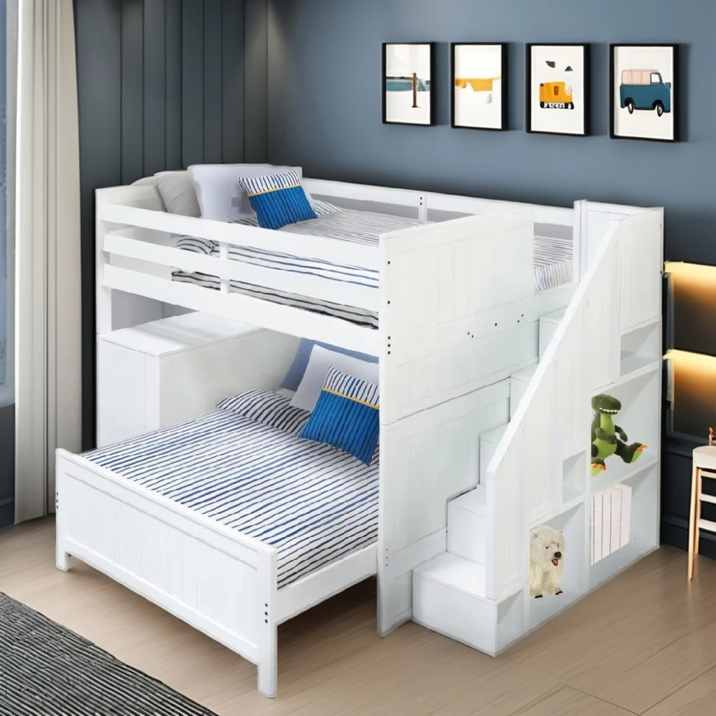 Modern Design Solid Wood Twin over Bed Loft Bed with 2 Drawers Well-Dried Wooden Bunk Bed Furniture for Kids