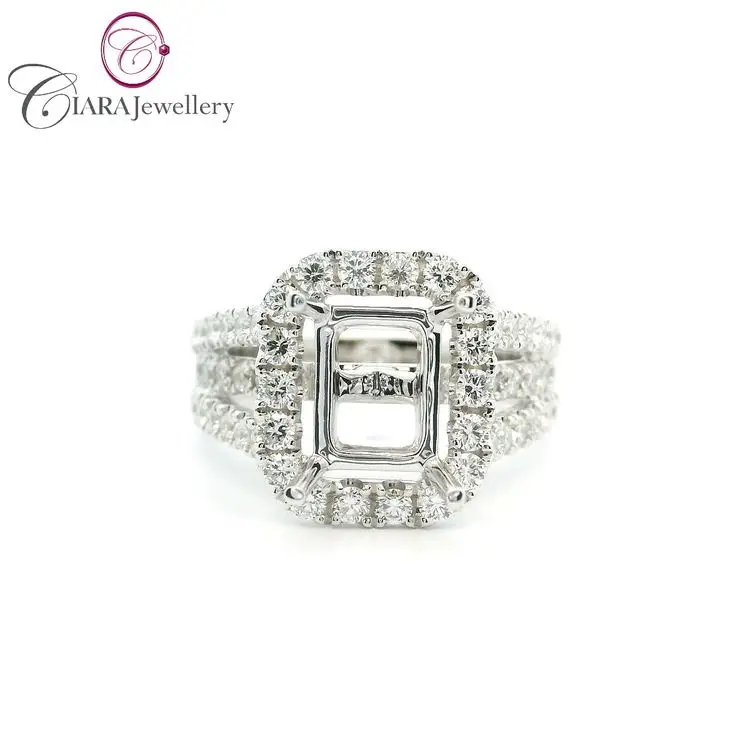 NEW STYLE 18K AU750 CLASSIC WHITE GOLD THREE ROLL BAND REAL NATURAL DIAMOND 2.00CT EMERLAD SHAPE RING MOUNT