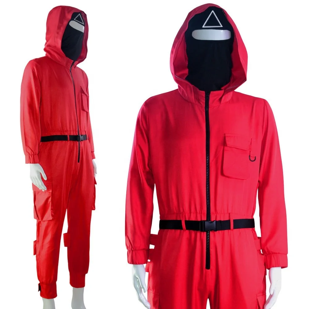 Корейский ТВ солдат вечеринка Хэллоуин костюмы Красный комбинезон кальмар игра набор