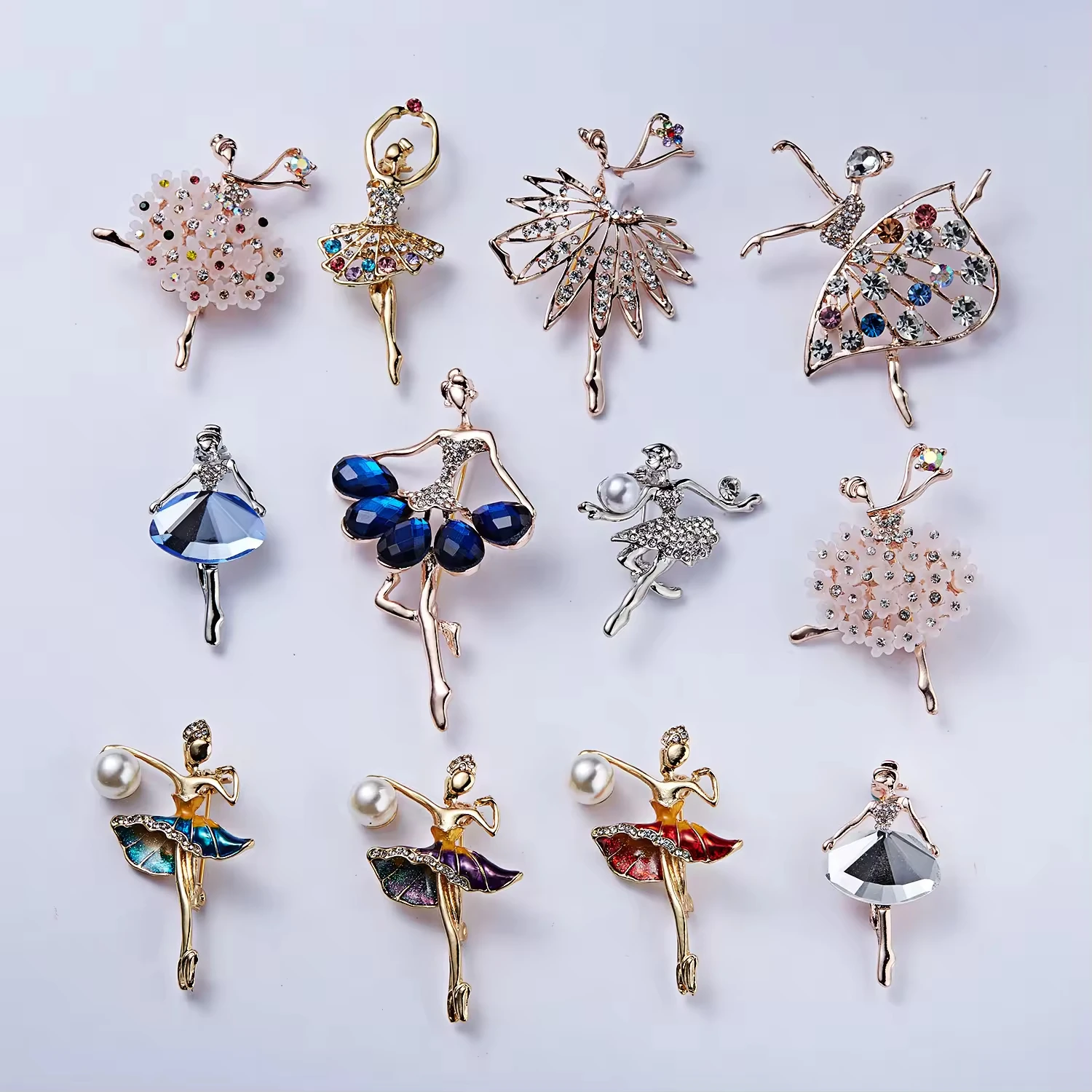 Hot Sale Pin Brooch Women Rhinestone Dancing Lapel Pin with Gold brooch