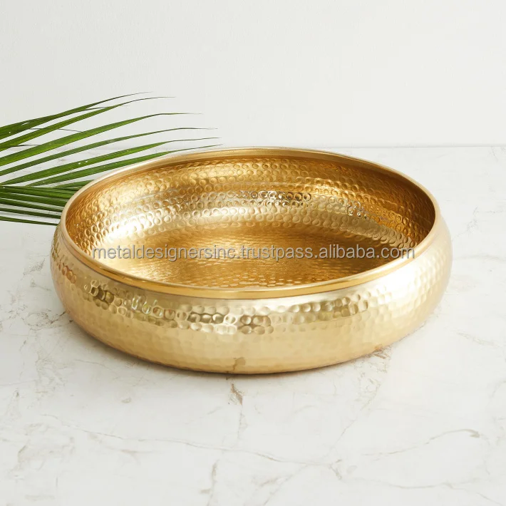 Metal Round hammered Gold serving decorative tray latest design attractive design set bowl shape trays