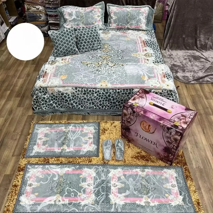 10-Piece Printed Pure Velvet Winter Wool blanket Set for Wedding First Night Blanket-Exclusive to SE