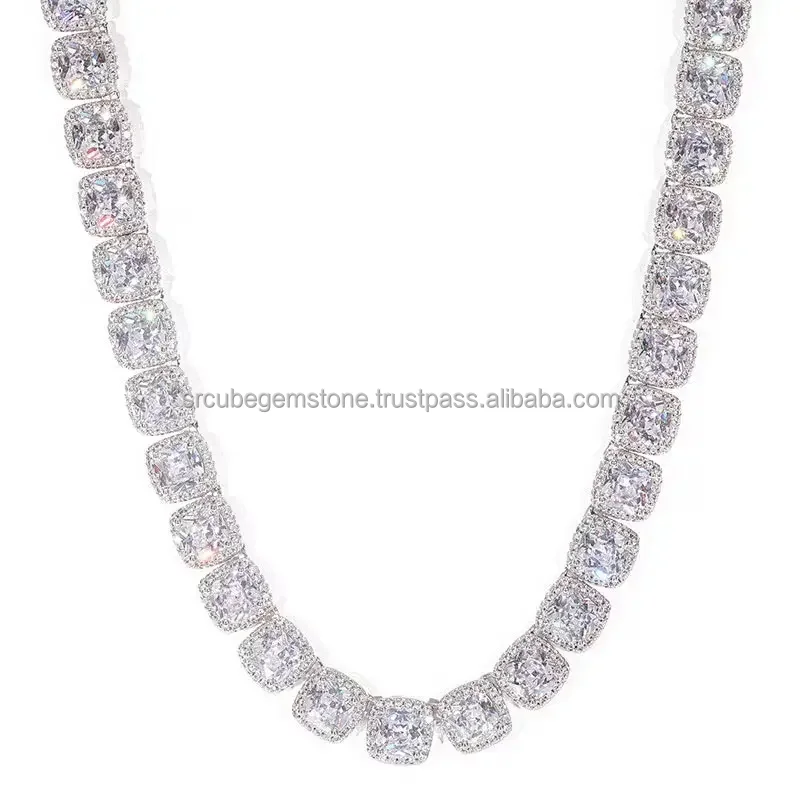 Hand Set Micro Setting Moissanite 4mm 20inches Diamond Studded Silver Tennis Chain For Birthday Gifting Use