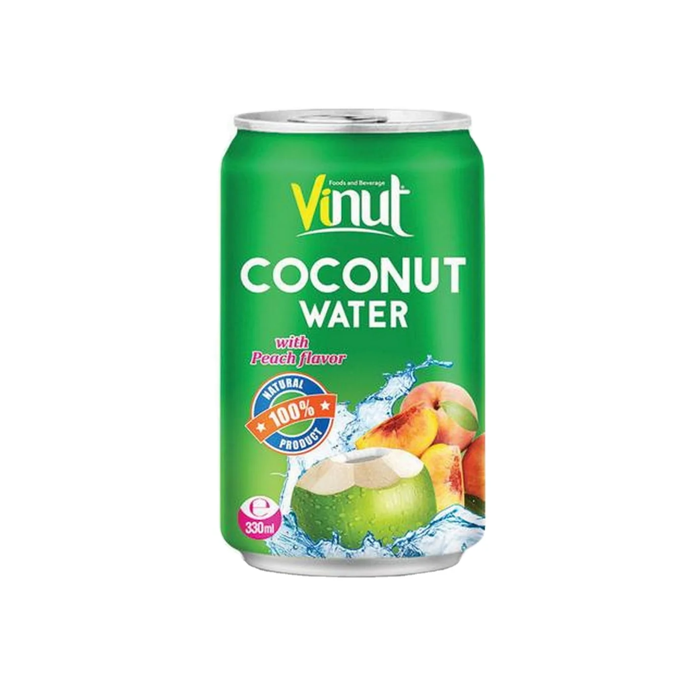 330 мл VINUT банка (луженая) Кокосовая Вода с персиком OEM сервисные заводы 100% чистый низкоуглеродистый Халяль сертифицирован Вьетнам