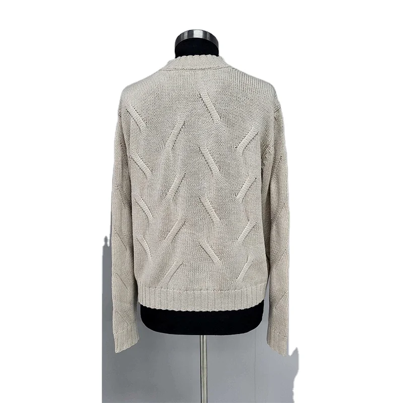 Custom Knitted Pattern Factory Price Any Fabric Computer Knitted Solid Crew Neck Light panel Casual Female Sweater