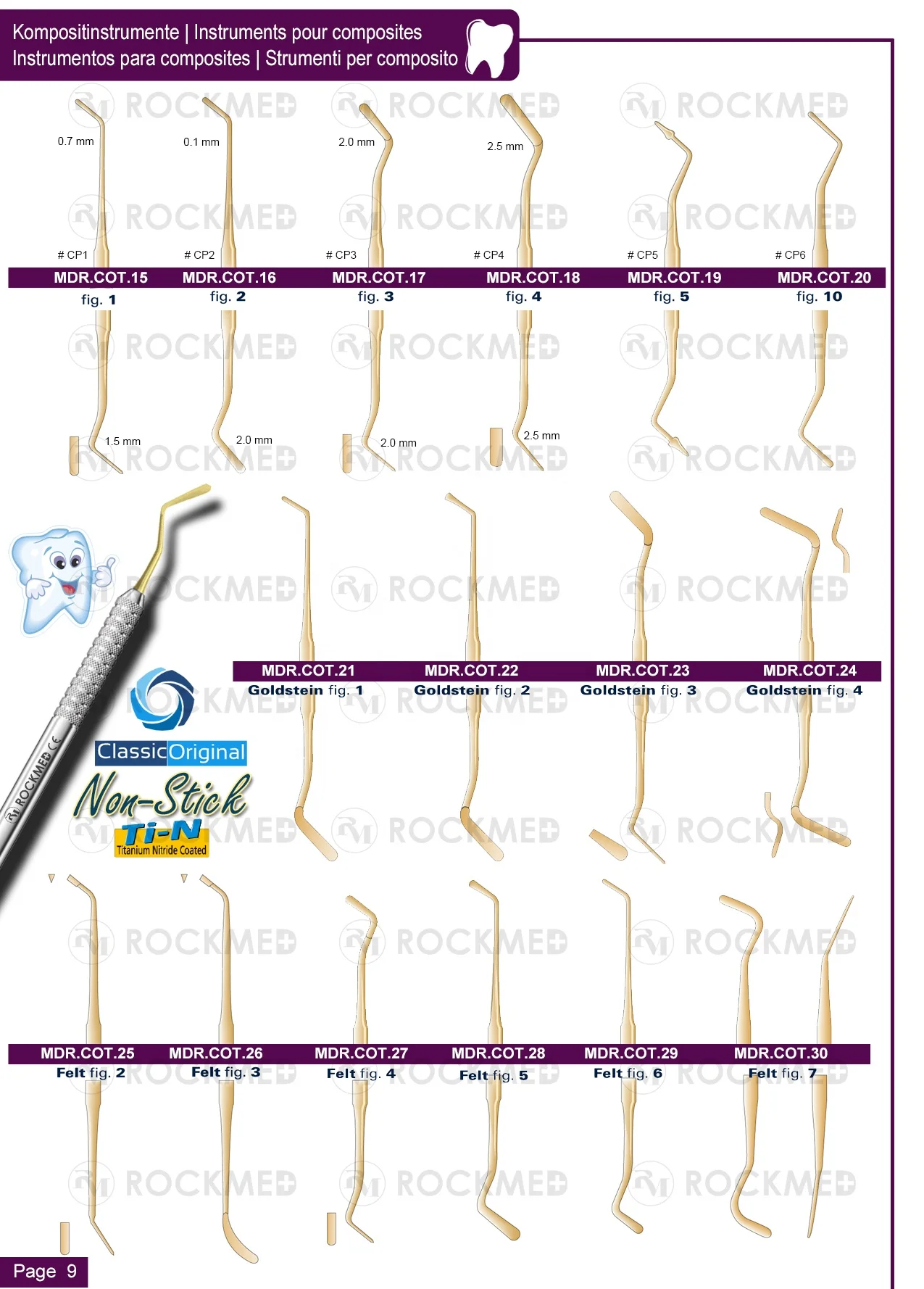 Dental Composite NON STICK Filling Instruments Kit Composite Instruments Blue Tips Dental Implant By Rockmed Industries