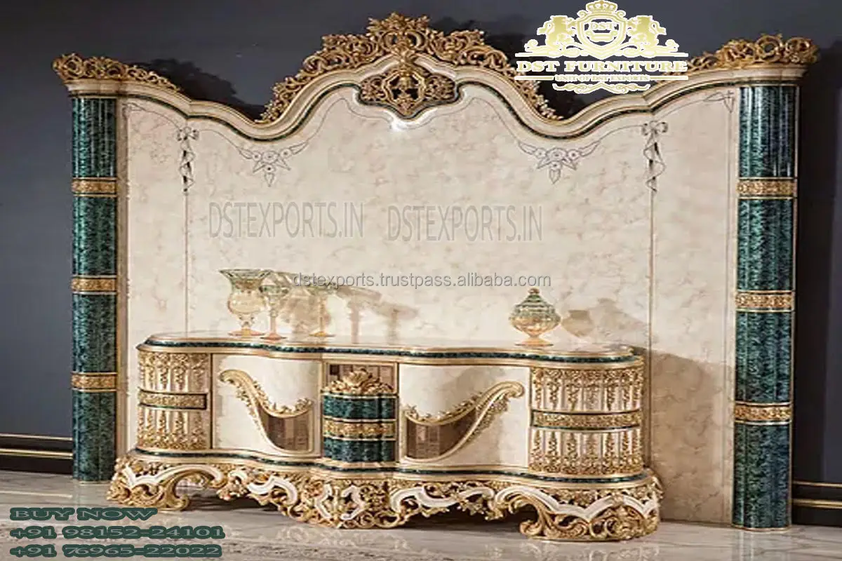 Traditional TV Wall Unit in Walnut Finish Antique Handcrafted TV Wall Unit Furniture Classic Baroque Style TV Unit Furniture