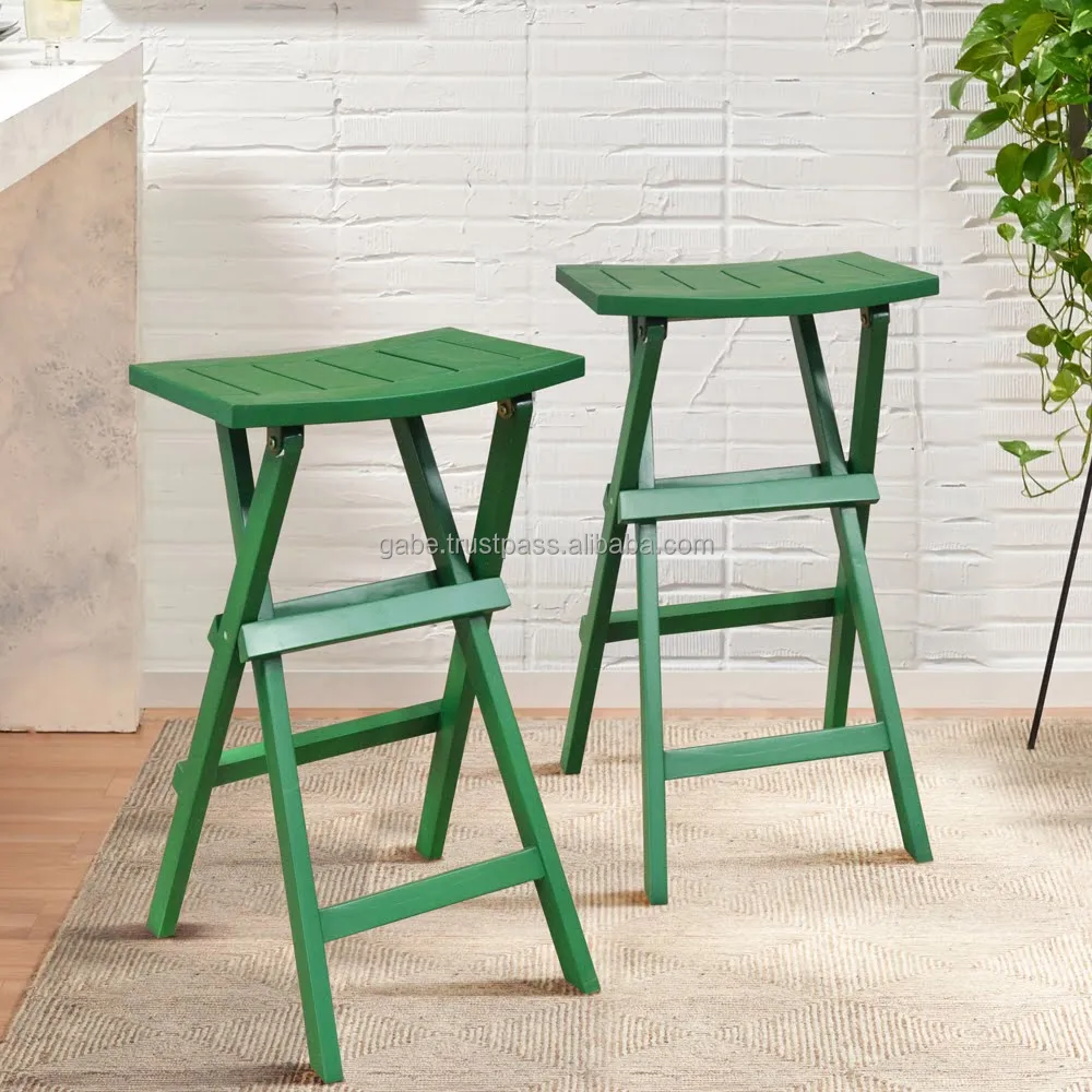Wooden Folding Barstool Solid wood Dark Green Colour
