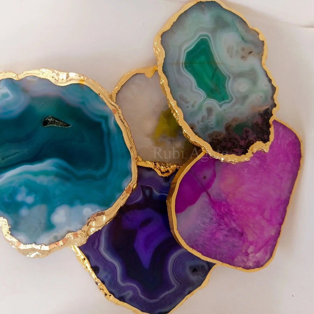  Желто-розовые Агатовые подставки: синие и небесно-голубые плоские подставки с зеленым агатом: Оптовая продажа