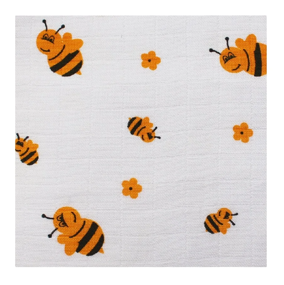 Honey Bee Design Printed Super Soft Organic Cotton Double Muslin Fabrics