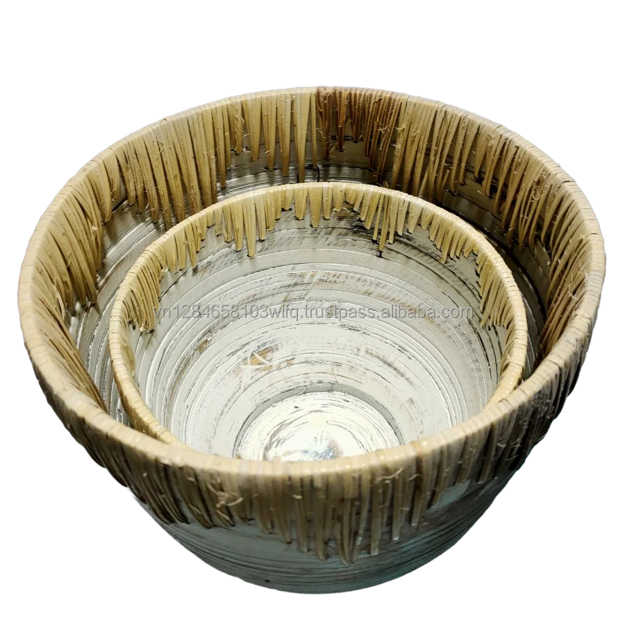 Wholesale 100% Natural Eco-Friendly Round Rattan Bamboo Salad Bowl Customized Accepted from Vietnam Best Supplier
