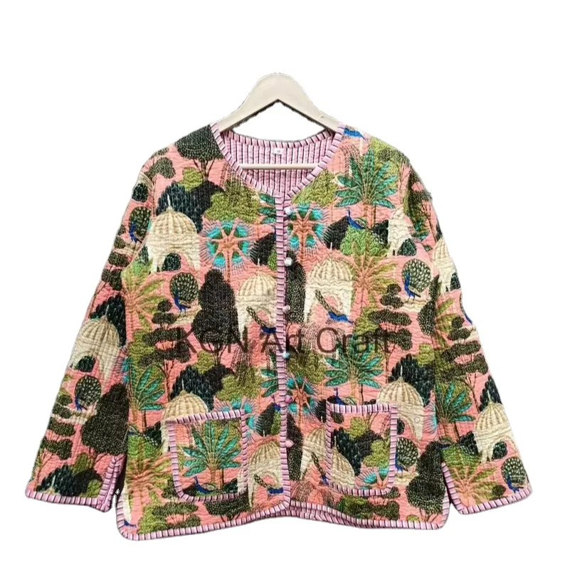 Indian Village Print Jacket Coat women Kimono Robe style Beach wear bohemian winter jacket Short Quilted kantha jacket gifts