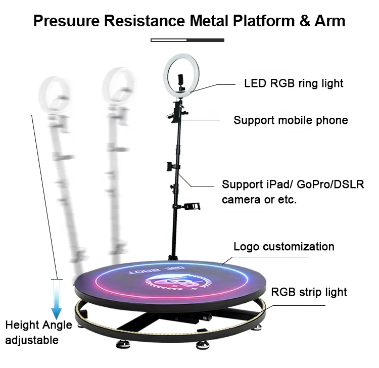 360 Degree Full Body Camera Booth Video Spinning Rig Camera Rotating Platform 200kg Payload