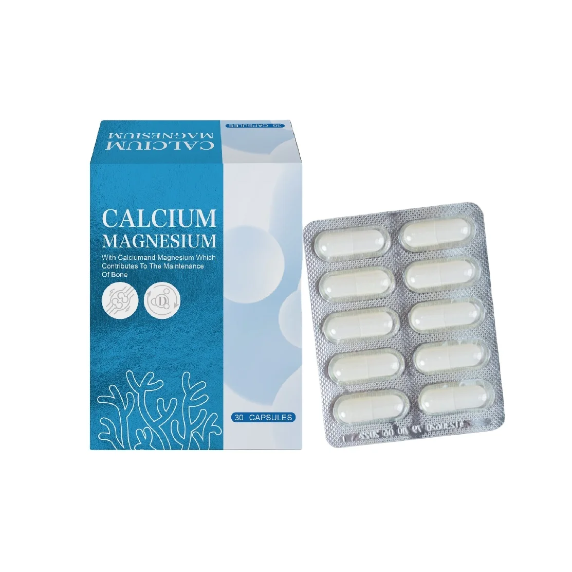 ODM Private Label Calcium Magnesium Help Bone Growth Supplement Capsules Aluminum Foil Bag Vitamins Cell Membrane Stability OEM