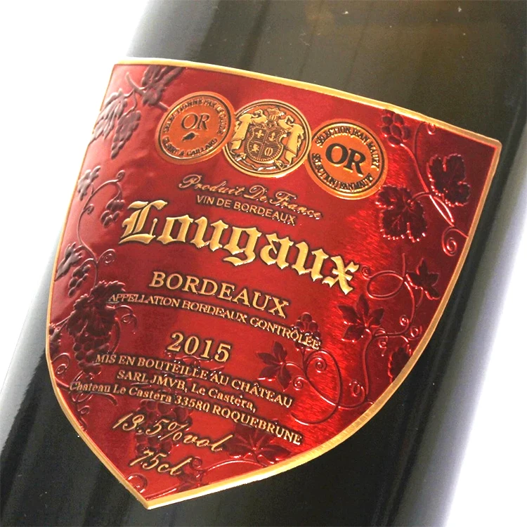 GH-Printing wine gold label red label wine embossed metallic wine label