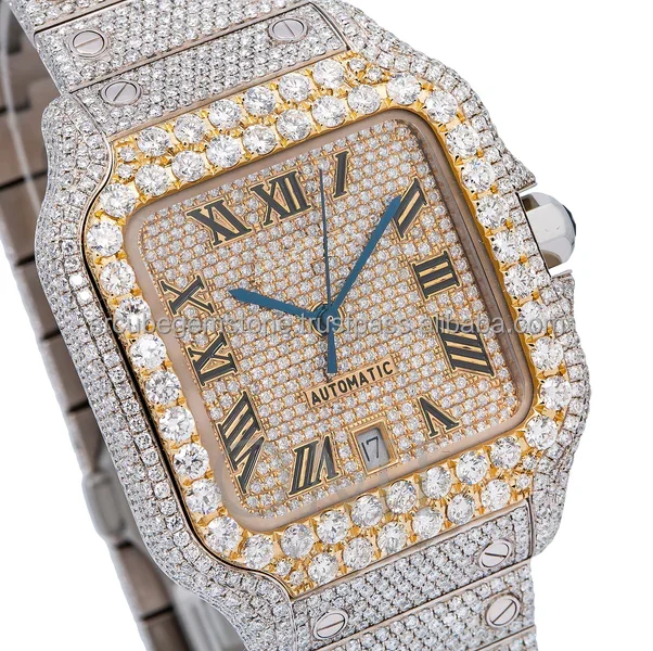 Branded Automatic Iced Out Lab Grwon Watch Hip Hop Wrist Watch For Men Stainless Steel Bust Down Watch At Factory Price
