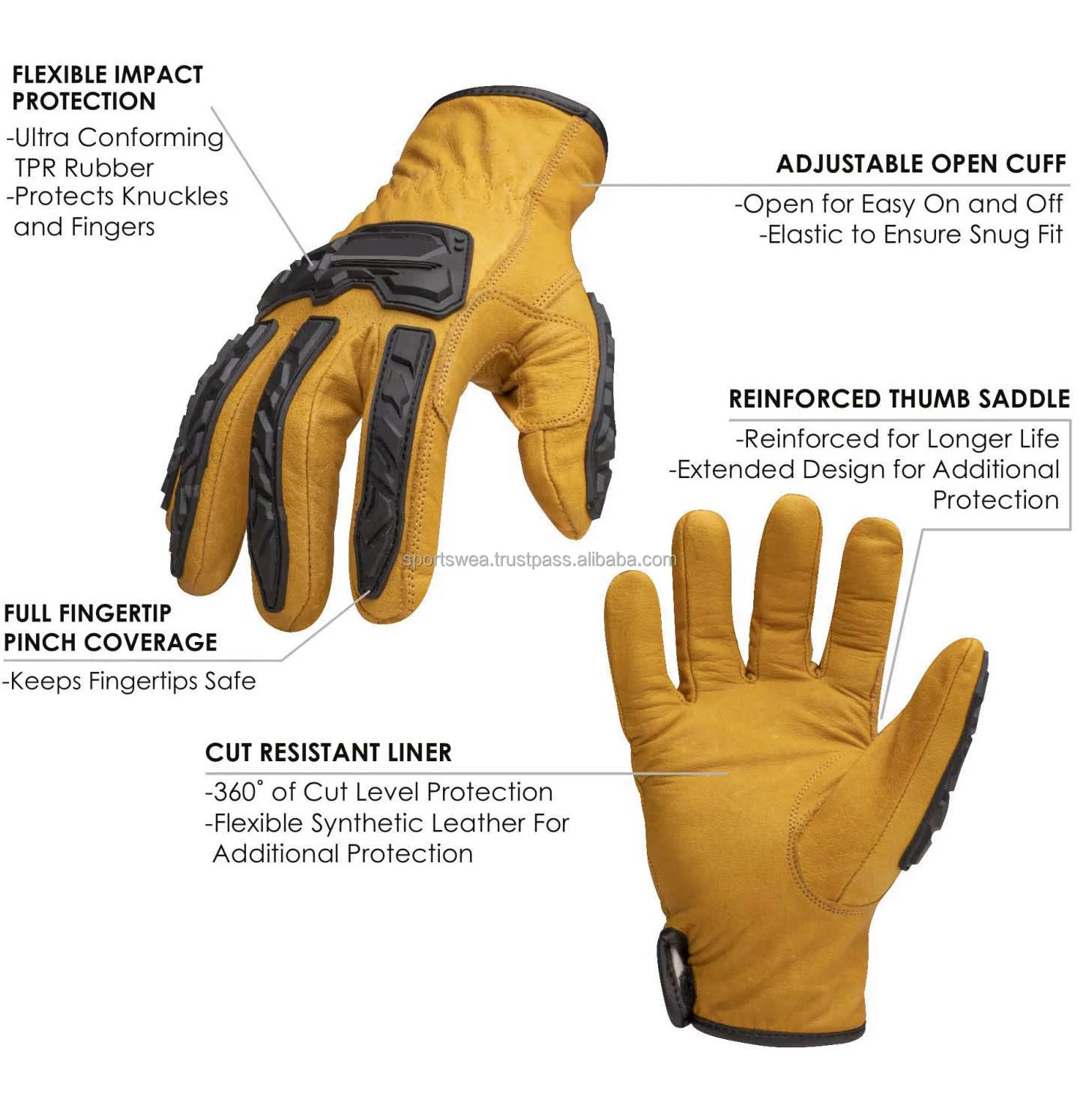 Resistant Impact Leather Driver Gloves Customize Design Cut Level 5 TPR Safety